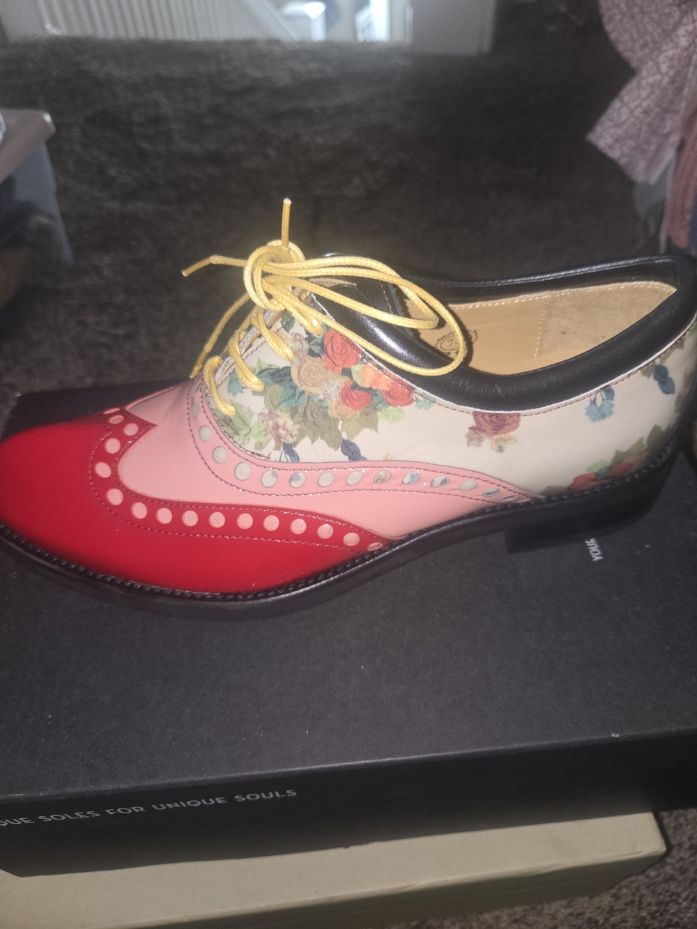 John Fluevog Floral Multicolor Wingtip Oxford - Red, Pink, Yellow